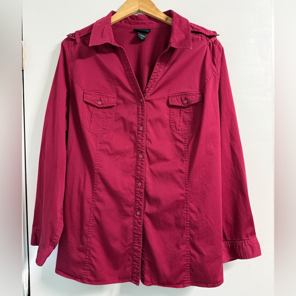 Lane Bryant Plus Size 28 Berry Red Button Front Blouse Work Casual